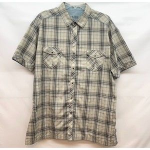 KUHL Mens Size XXL Western Shirt Khaki Plaid Peral Snap Short Sleeve